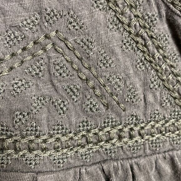 LUCKY BRAND Dark Green Embroidered Cotton Peasant Blouse Top - Picture 5 of 7